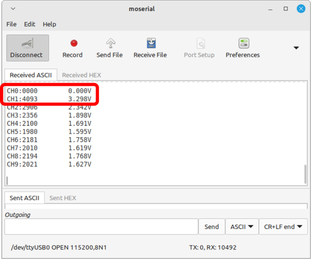图4 一次 ADC USB 的串口数据