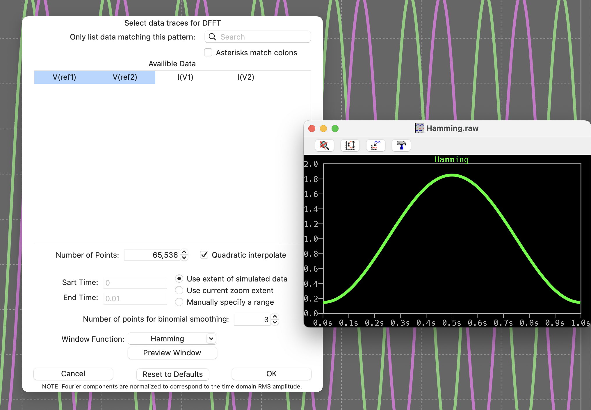 图7 使用 Hamming 窗函数