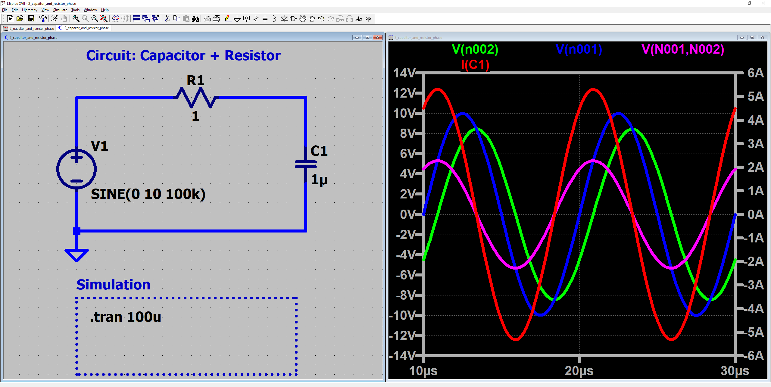 图2 电容 + 电阻的瞬态分析