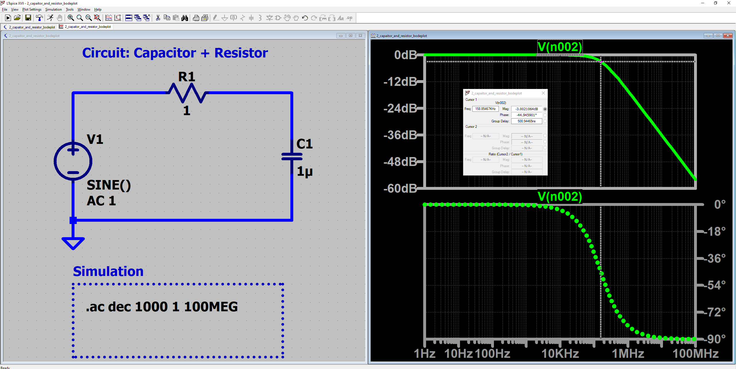 图4 电容 + 电阻的交流分析